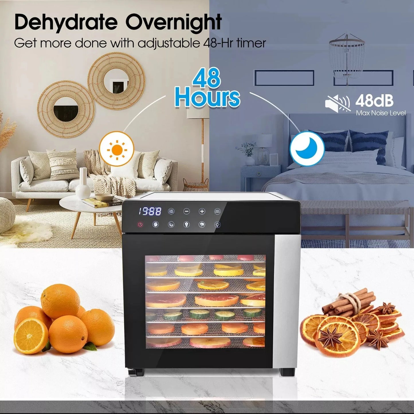 SNDOAS 8 Tray Stainless Steel Food Dehydrator 600W With Presets