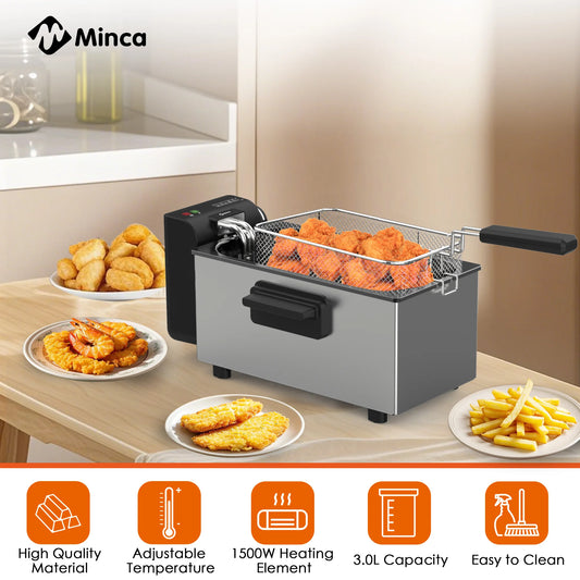 M Minca 1500W Electric Deep Fryer With Adjustable Thermostat