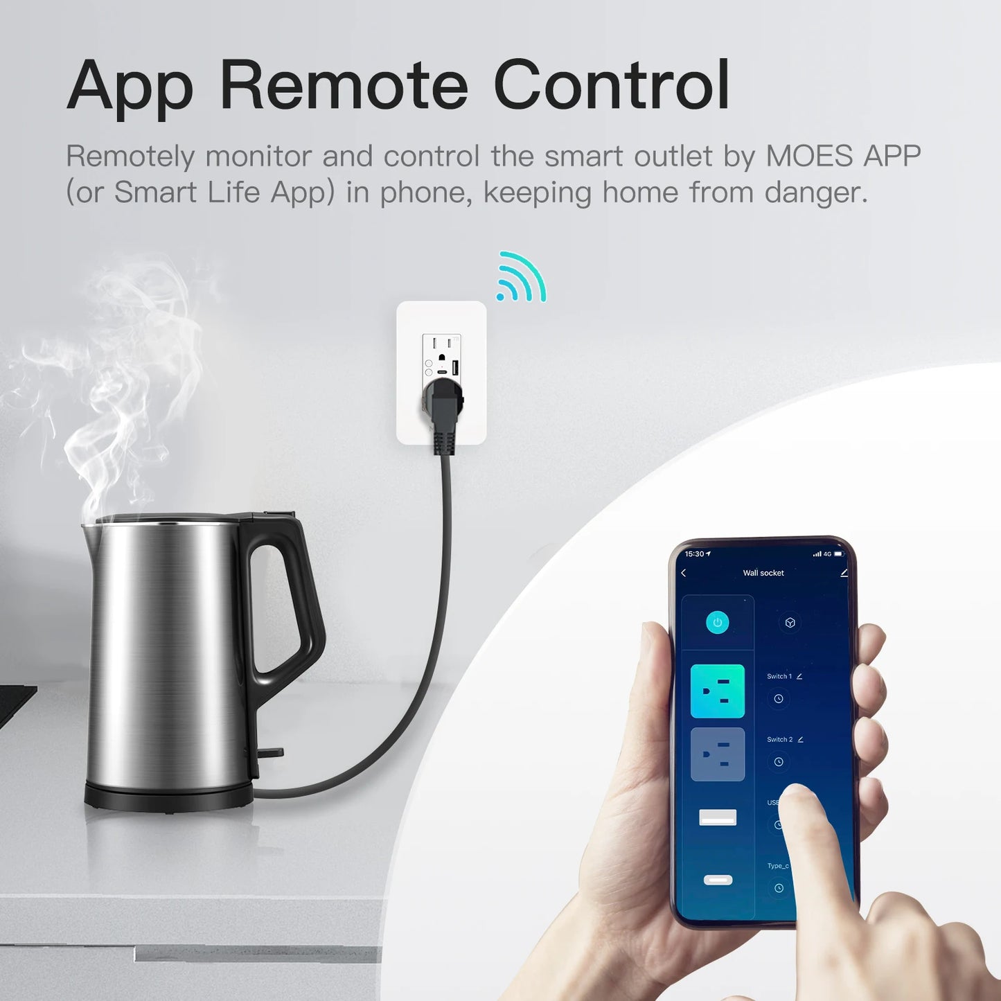 MOES WiFi Smart Power Wall Mounted Socket With USB TypeC