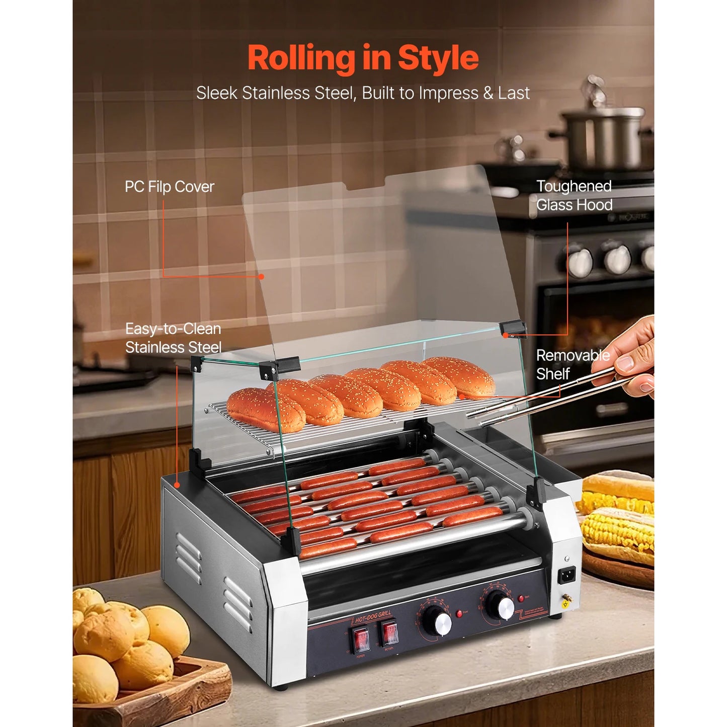 VEVOR Hot Dog Roller Machine With Dual Temperature Control