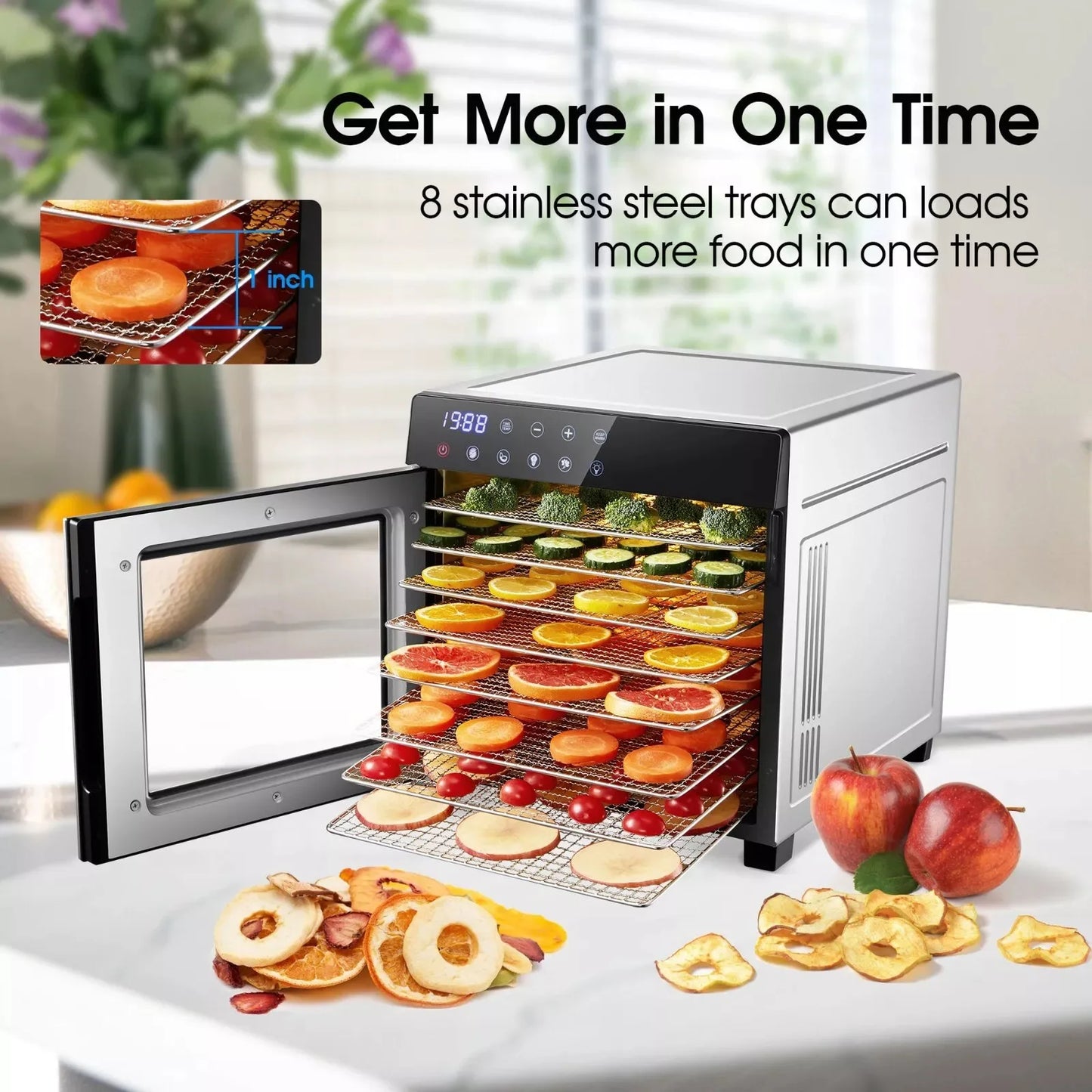 SNDOAS 8 Tray Stainless Steel Food Dehydrator 600W With Presets