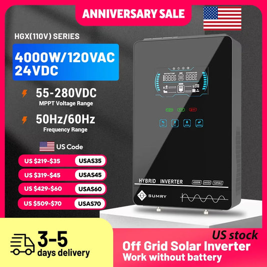 SUMRY 24V Off Grid MPPT Solar Inverter Sine Wave 110-120V