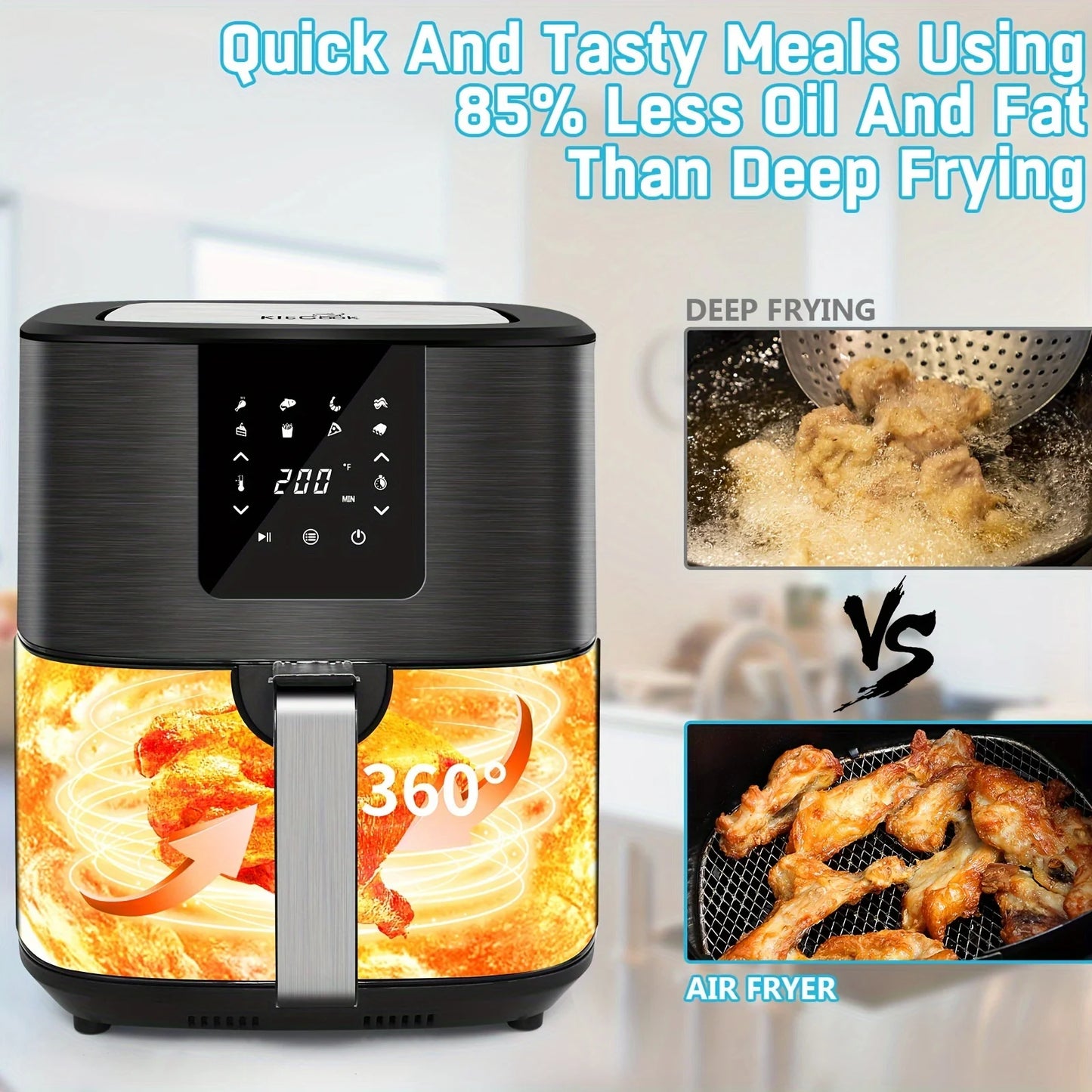 KitCook Air Fryer 1500W Digital Touch Screen With 8 Presets
