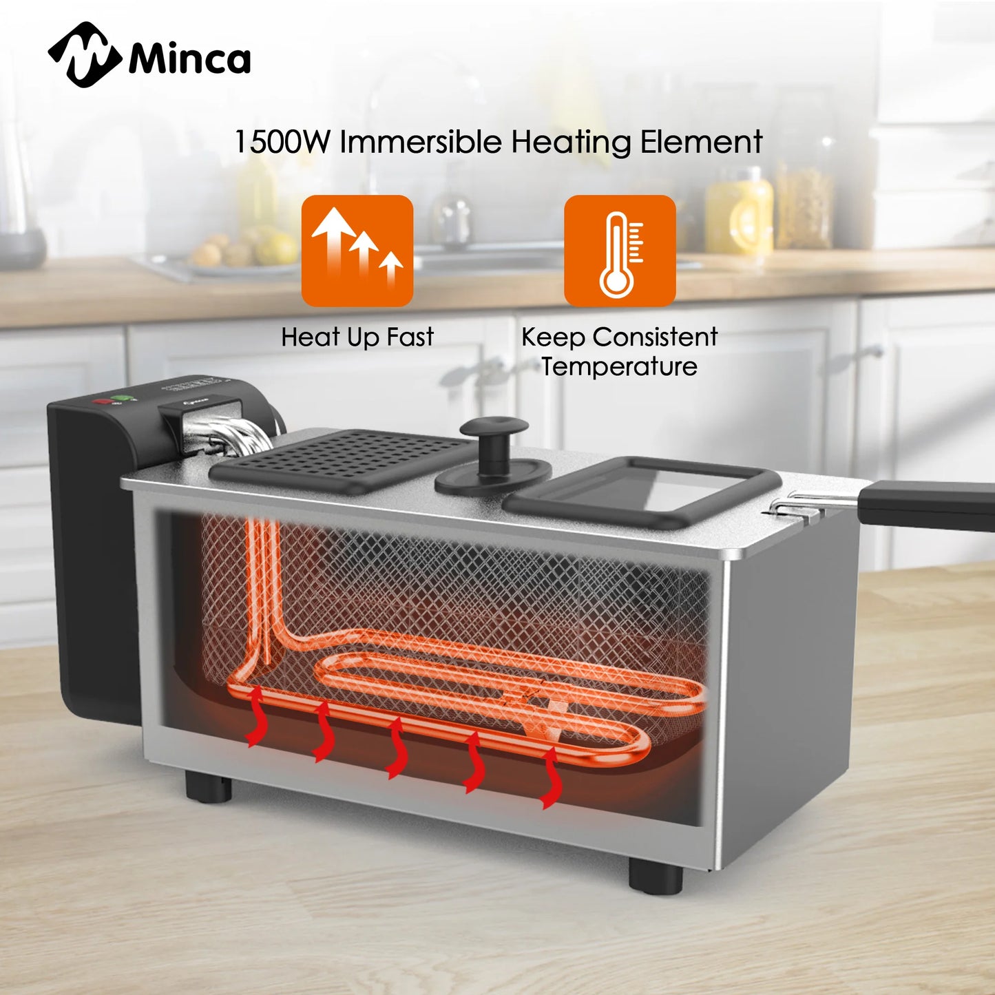 M Minca 1500W Electric Deep Fryer With Adjustable Thermostat