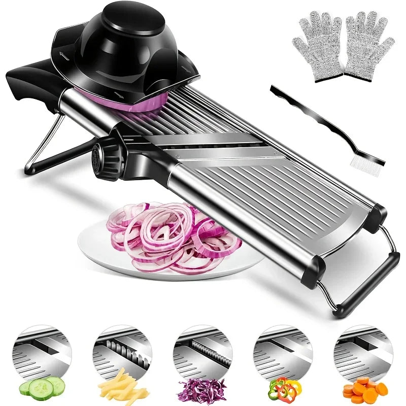 AEDG Stainless Steel Mandoline Slicer With 5 Blades And Holder